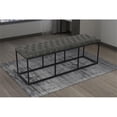 thumbnail image 2 of HomePop Draper Modern Faux Leather Large Ottoman with Button Tufting in Gray, 2 of 12