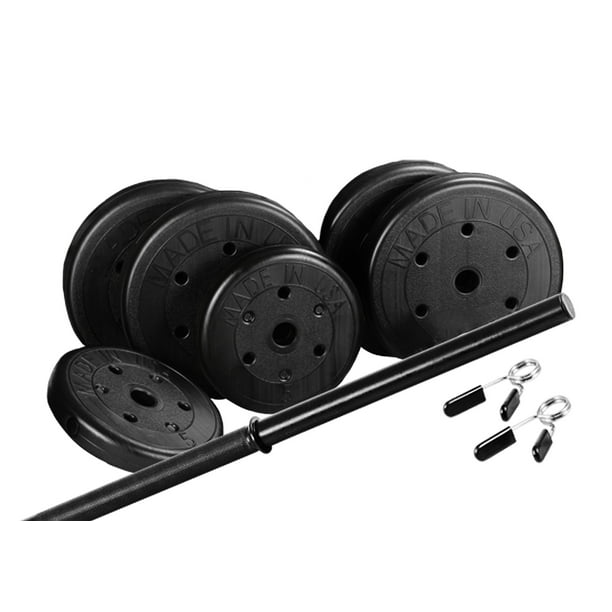 US Weight 55 lb. Barbell Weight Set with 3Piece Threaded Barbell Bar