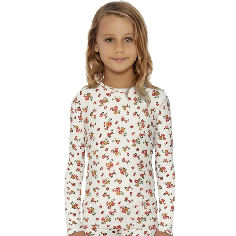 Rocky Kids Thermal Underwear Shirt for Girls Base Layer Long Johns, Floral  Design Small