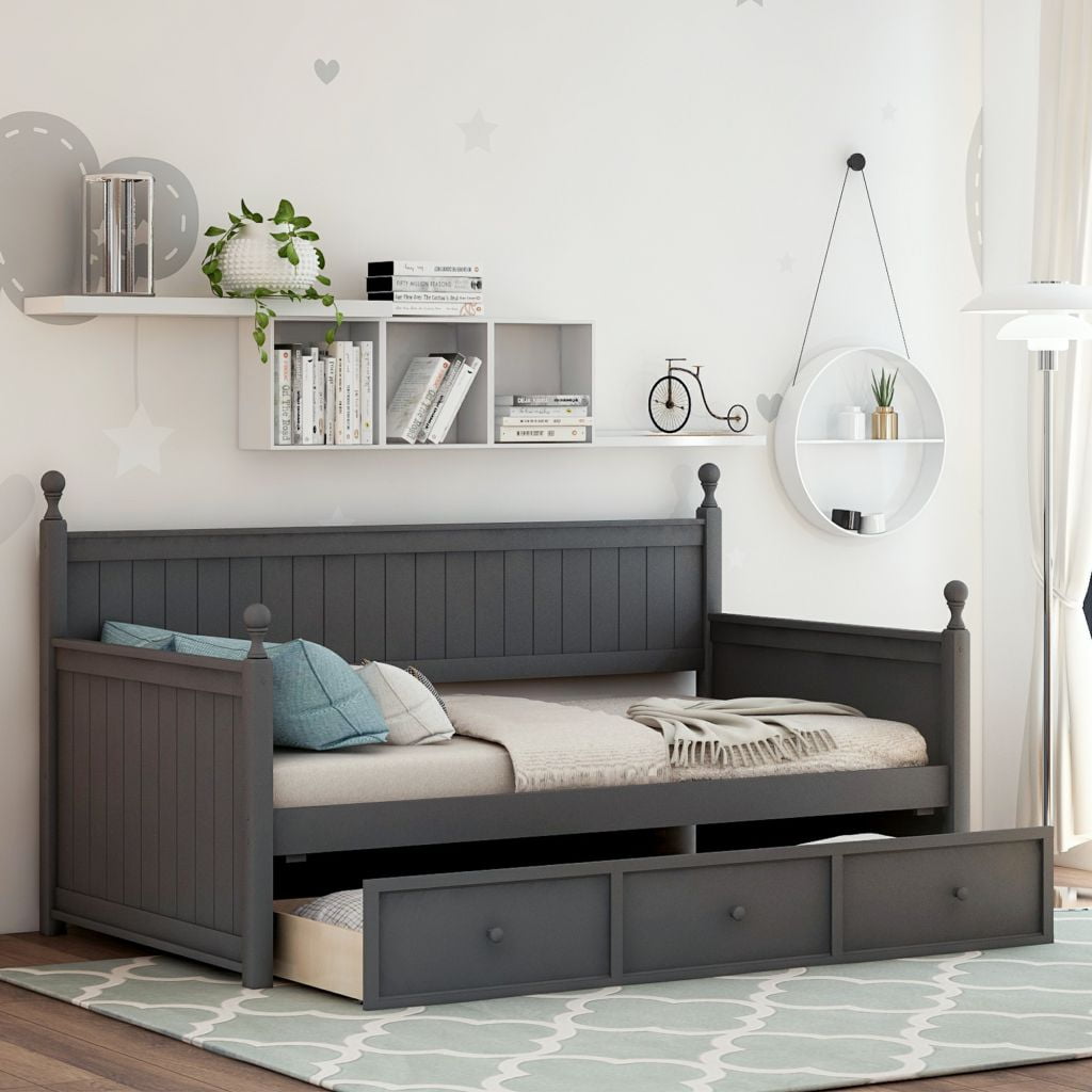 Modern Wood Daybed with Three Drawers, Twin Size Sofa Daybed for Kids