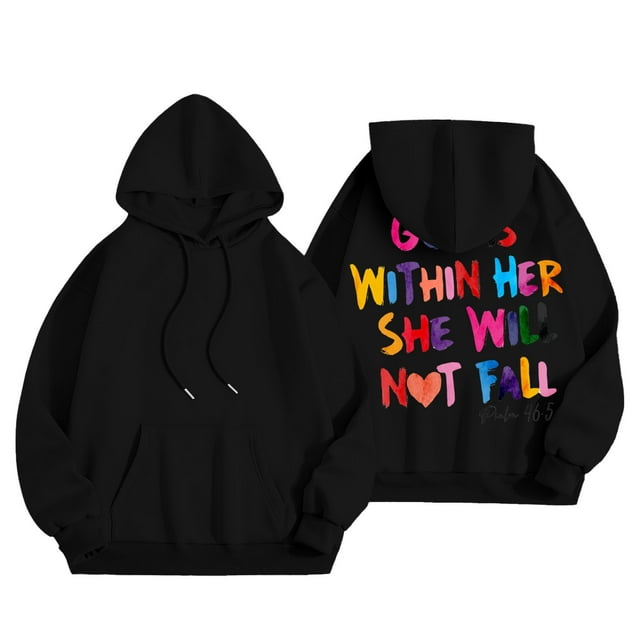 HNMKIU Ladies Tops Sweatshirt Ladies Verse Pullover God In Her Long Sleeved Inspirational Hooded Shirt