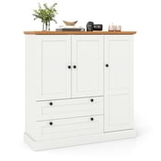 Furnibear 47.5 Farmhouse Buffet Sideboard Credenza Cabinet with 2 Drawers and Adjustable Shelves for Living Room Dining Room - White