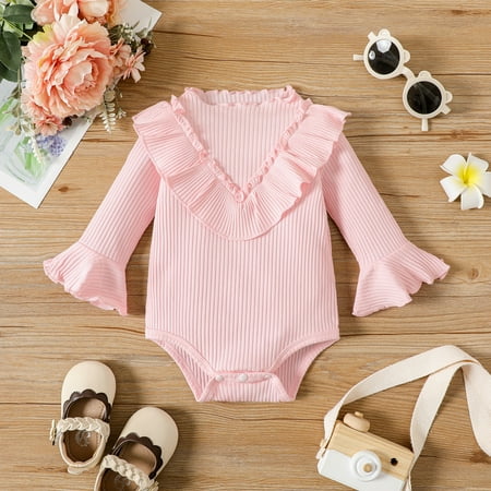 

PatPat Baby Solid Color Long Sleeve One Piece