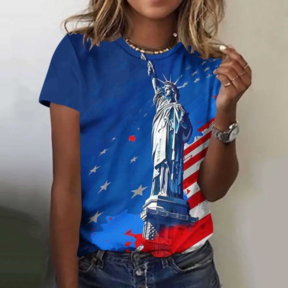 Cavosen 4th of July Clothes Women Patriotic Short Sleeve Crew Neck Tops American Flag Print T Shirts Lady XL Independence Day Casual Tops Funny 4th of July Tunic Tees 2025 Patriotic Clothes