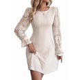 thumbnail image 2 of Women Knit Crew Neck Solid Color Sweater Dress Lace Floral Sleeve Texture Pullover A Line Dresses S, 2 of 9
