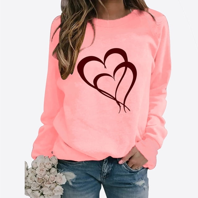 BVOFAR T-Shirts à Manches Longues pour Femmes, Décontractés, Mignons, avec Motif Cœur, Col Rond, Tendance, 2025