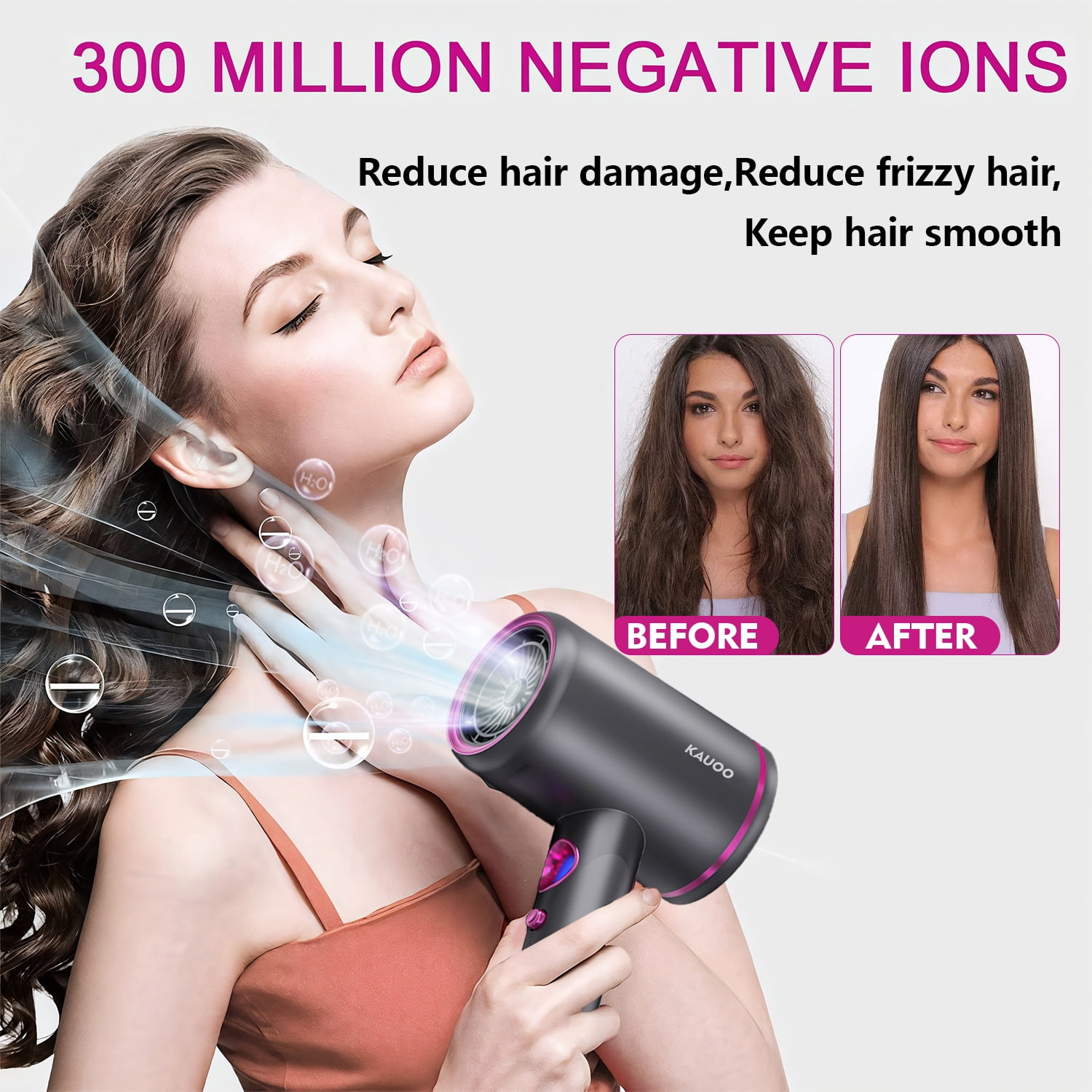 Kauoo Hair Dryer with Diffuser, 1800W Professional Ionic Blow Dryer for Hair Care,Fast Drying Hairdryer, Gray, Gift for Christmas Day
