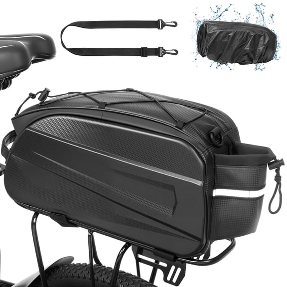 Lictin Bike Bags for Rear Racks, 12L Hard Shell Waterproof Bike Bag with Reflector, Rain Cover & Shoulder Strap, Bicycles Ebike Trunk Pannier Saddle Seat Bag Carrier, Black