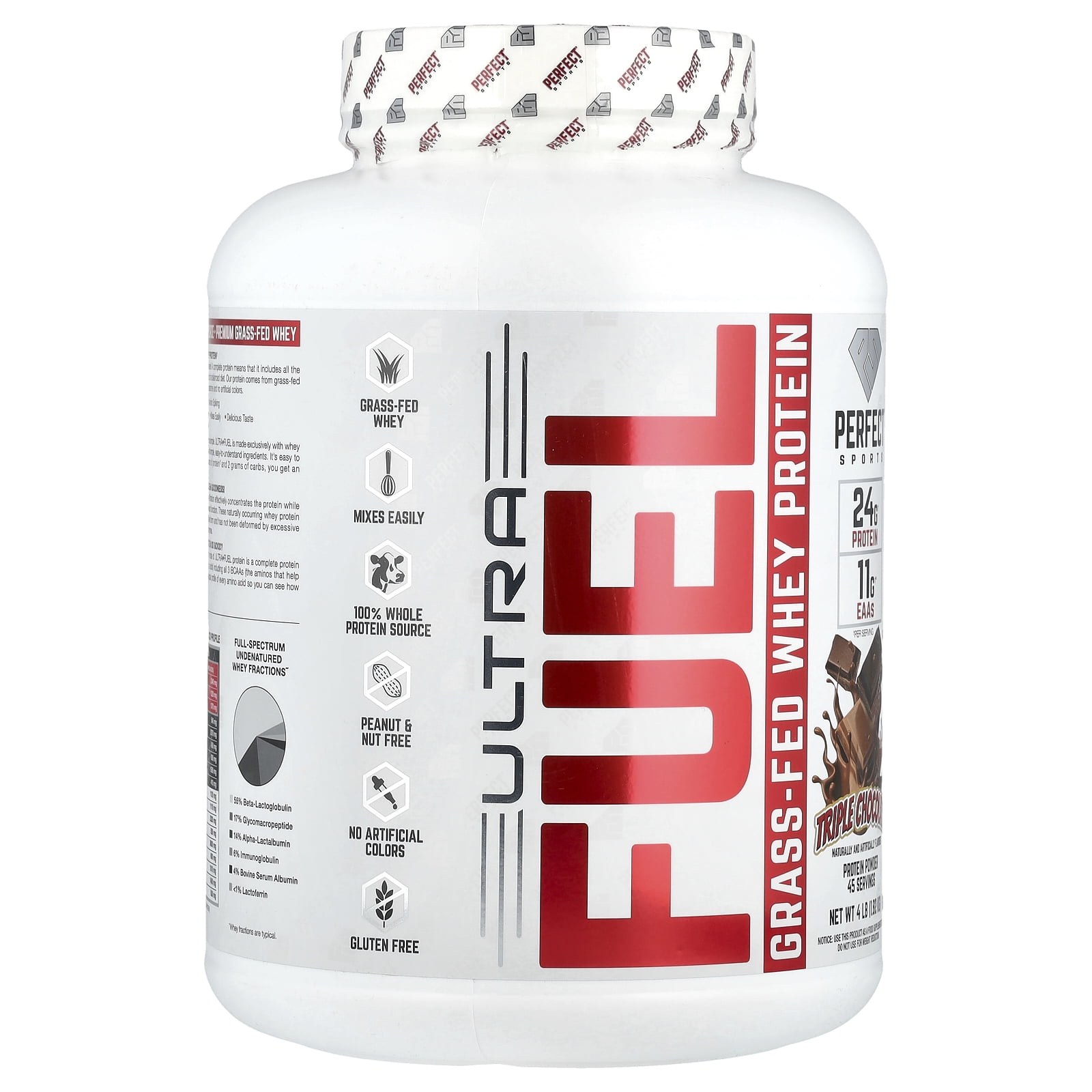 PERFECT Sports Ultra Fuel, Grass-Fed Whey Protein, Triple Chocolate, 4 lb (1.82 kg)