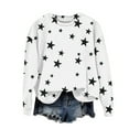 thumbnail image 4 of White Womens Sweatshirt Women's Star Print Hatless Sweatshirt Long Sleeve Fashion Top Sweatshirt Loose Pullover Top Fall Clothes for Women, 4 of 5
