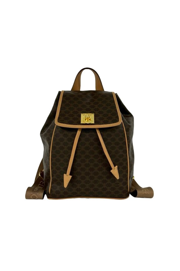 Pre-Owned CELINE Vintage Macadam Blazon Triomphe Pattern Logo Ring Hardware Leather Backpack...