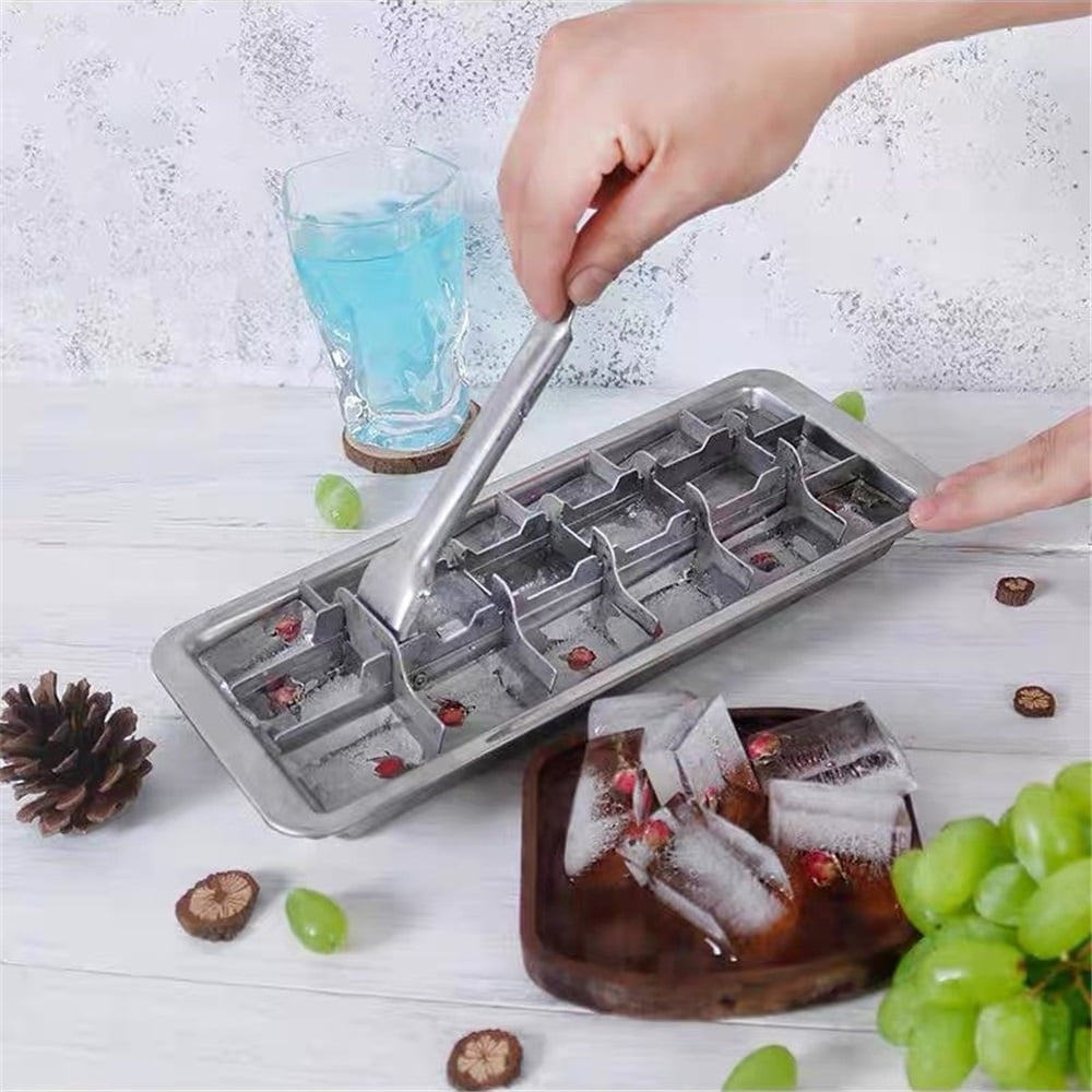Vintage Kitchen Ice Cube Tray – 18 Slot Ice Cube Maker with Easy Release Handle – Stainless Steel（silvery）