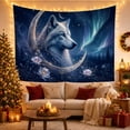 thumbnail image 3 of Wolf Under Full Moon, Aurora and Lotus Mystical Fantasy for Wildlife Lovers, Celestial Nature Decor, Halloween Gift Tapestry Wall Hanging for Bedroom, Living Room, 3 of 7
