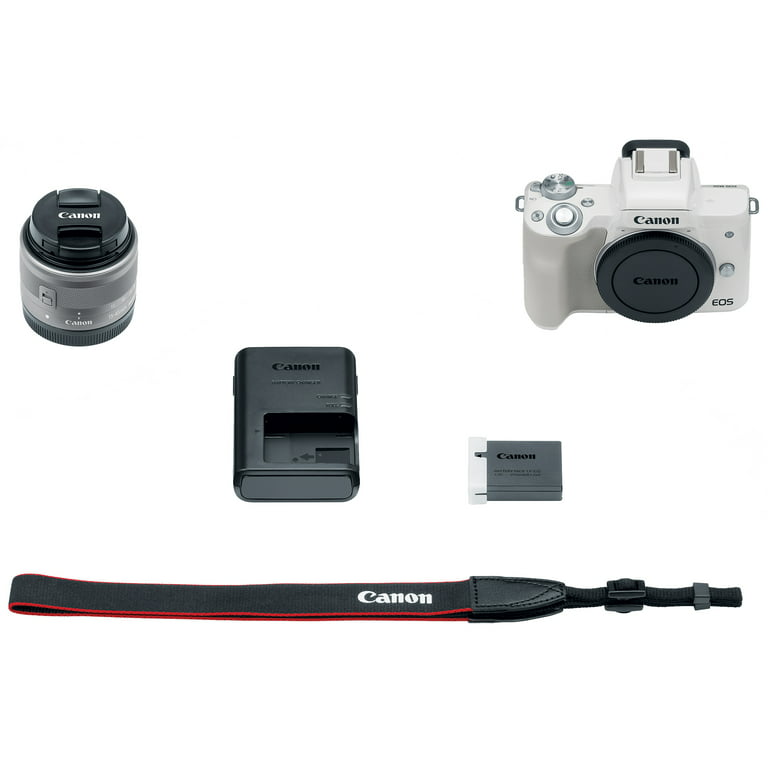 Canon EOS M50 Mirrorless Digital Camera (White) w/ EF-M 15-45mm IS STM Lens  