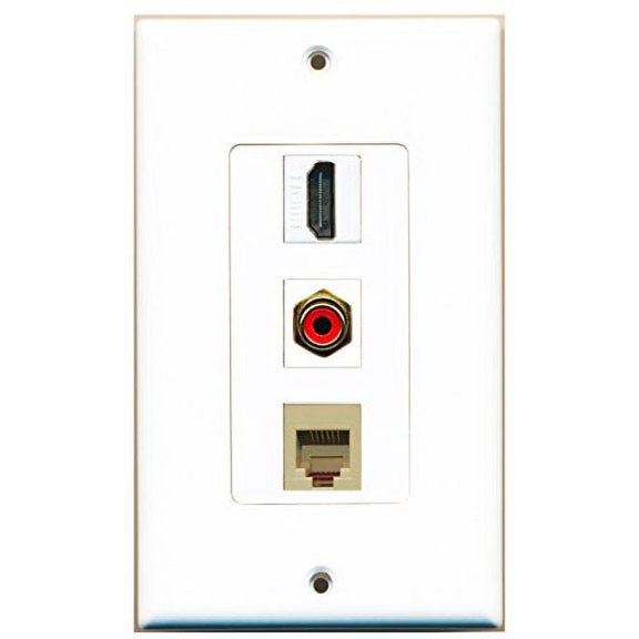 RiteAV - 1 Port HDMI and 1 Port RCA Red and 1 Port Phone RJ11 RJ12 Beige Decorative Wall Plate Decorative