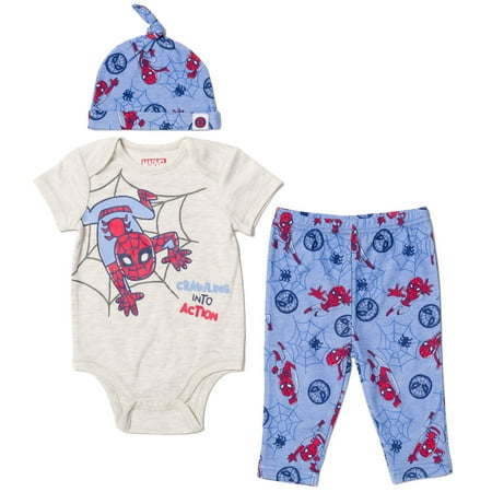 

Marvel Avengers Captain America Infant Baby Boys 3 Piece Outfit Set: Bodysuit Pants and Hat Set blue / White 24 Months