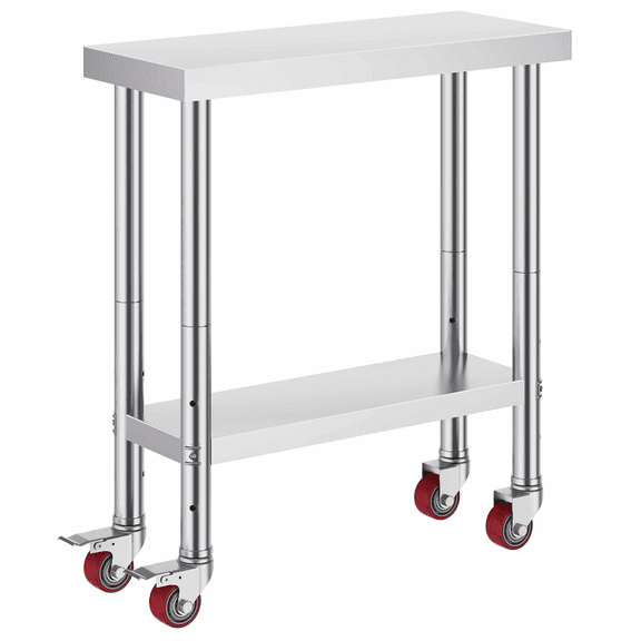 Stainless Steel Work Table 30x18x34 Inch - 700 LBS Capacity - 4 Wheels - Adjustable Height - Heavy Duty Food Prep Table for Kitchen Restaurant