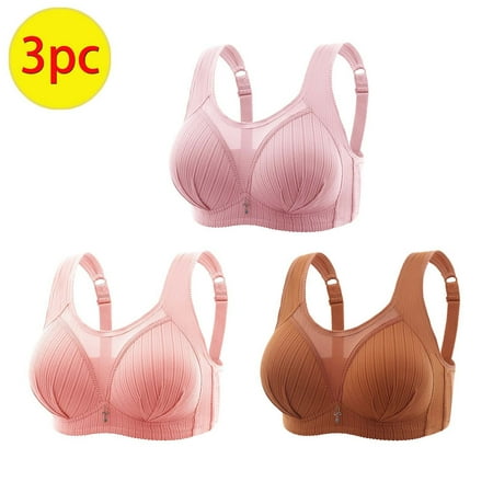 TrendVibe365 Comfortable Bra Womens Plus Size 3 Pack Mesh No Wire Push up Bralette Padded Adjustable Strap Corset Top Full Coverage Crop Cami Top Cute Lingerie Pink 3XL