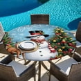 thumbnail image 6 of Dark Blue Christmas Round Tablecloth, Fitted Table Cover with Elastic for 45"-54" Round Tables, Snowman Xmas Tree Snowflake Gifts Elk Table Cloth Outdoor Indoor Dinning Party Waterproof Tablecloths, 6 of 7