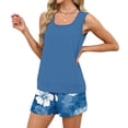 thumbnail image 5 of Coconut Print Two Piece Set for Women, Sleeveless Scoop Neck Tank & Elastic Waist Shorts - Casual Summer Lounge Outfit with Pockets Light Blue XL, 5 of 9