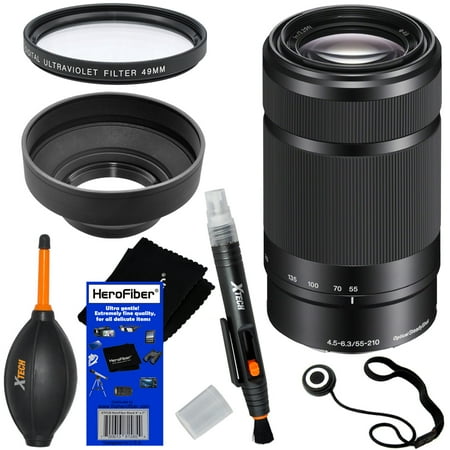 Sony E 55-210mm f/4.5-6.3 OSS E-Mount Telephoto Zoom Lens (Black) for a3000, a3500, a5000, a5100, a6000, a6300, a6500, NEX-3/5/6/7, NEX-C3/F3 + 6pc Bundle Accessory Kit w/ HeroFiber Cleaning (Best Zoom Lens For Sony Nex 5)