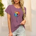 thumbnail image 2 of Fartey Womens Cotton Crew Neck Short Sleeve Shirts Loose Fit Summer Casual Tops Fashion Floral Graphic Tees Basic Going Out T-Shirt Red M, 2 of 7