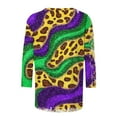 thumbnail image 4 of Xdegoge Mardi Gras Shirts for Women Glitter Print Green Purple 3/4 Sleeve Loose Fit Crew Neck T-Shirt Carnival Party Top, 4 of 6