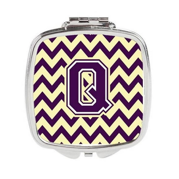 Letter Q Chevron Purple & Gold Compact Mirror - Purple & Gold - 3in. H x 0.3in. W x 2.75in. L