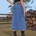 thumbnail image 6 of Women'S Long Jean Skirts with Slit Elastic Waist Cargo Denim Maxi Skirt Blue L, 6 of 9