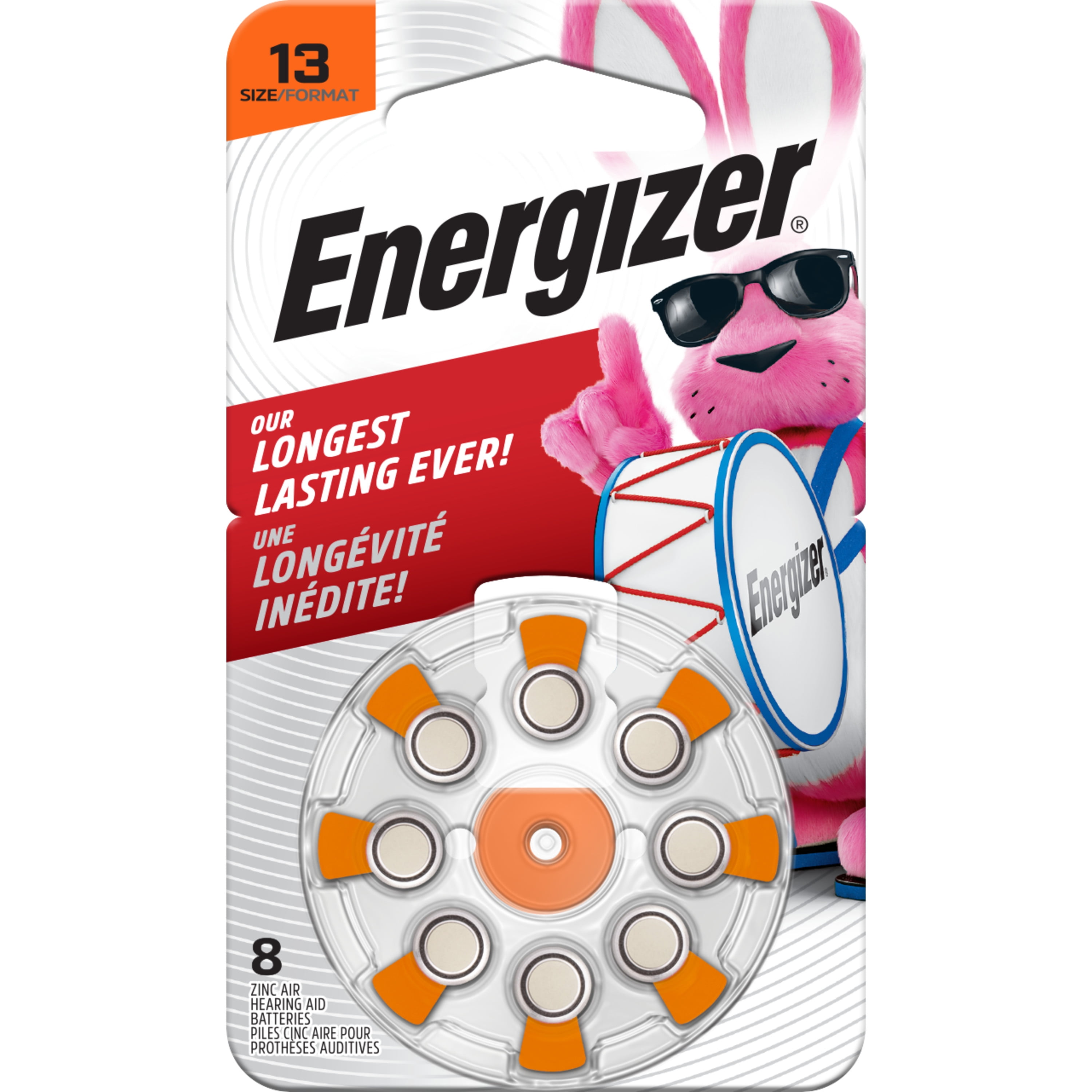 Energizer Hearing Aid Batteries Size 13, Orange Tab, 8 Pack