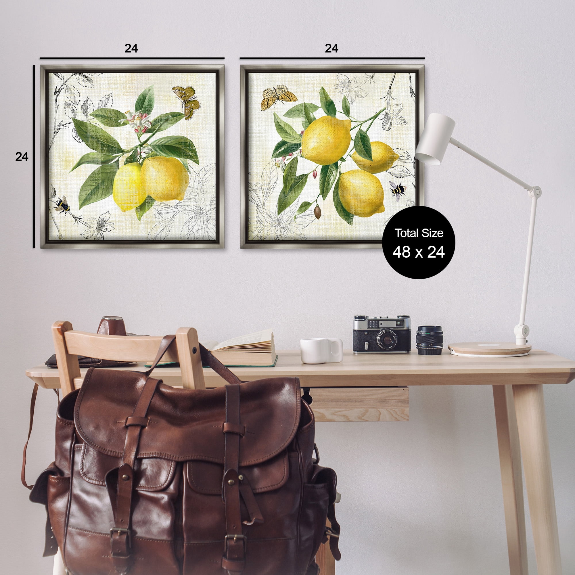 Stupell Industries Distressed Country Lemons Food & Beverage Painting Gray Floater Framed Canvas Art Print Wall Art, 25 x 25, Set of 2