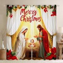 jejeloiu Happy New Year Curtains Pack of 2 (42x84 Each),Christmas Religious-Themed Curtains Blackout,Marry Xmas Bedroom Curtains For Teens,Ultra Soft Home Decor