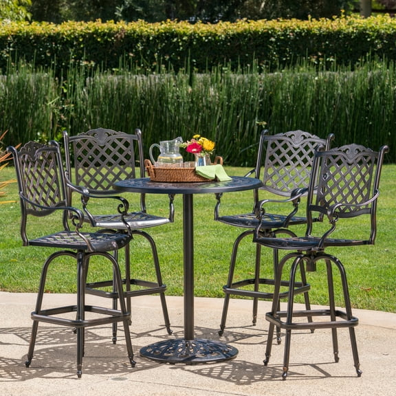 Outdoor 5 Piece Cast Aluminum Bar Set, Shiny Copper Finish