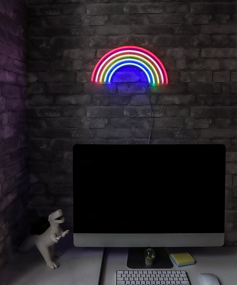 Isaac Jacobs 15” x 7.5” LED Neon ‘Multi-Colored Rainbow’ Wall Sign, Powered by USB Wire