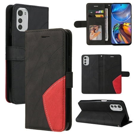 Compatible Motorola Moto E32 Case, Leather Wallet Case Stand View Magnetic Clasp Book Flip Folio Phone Cover - Black