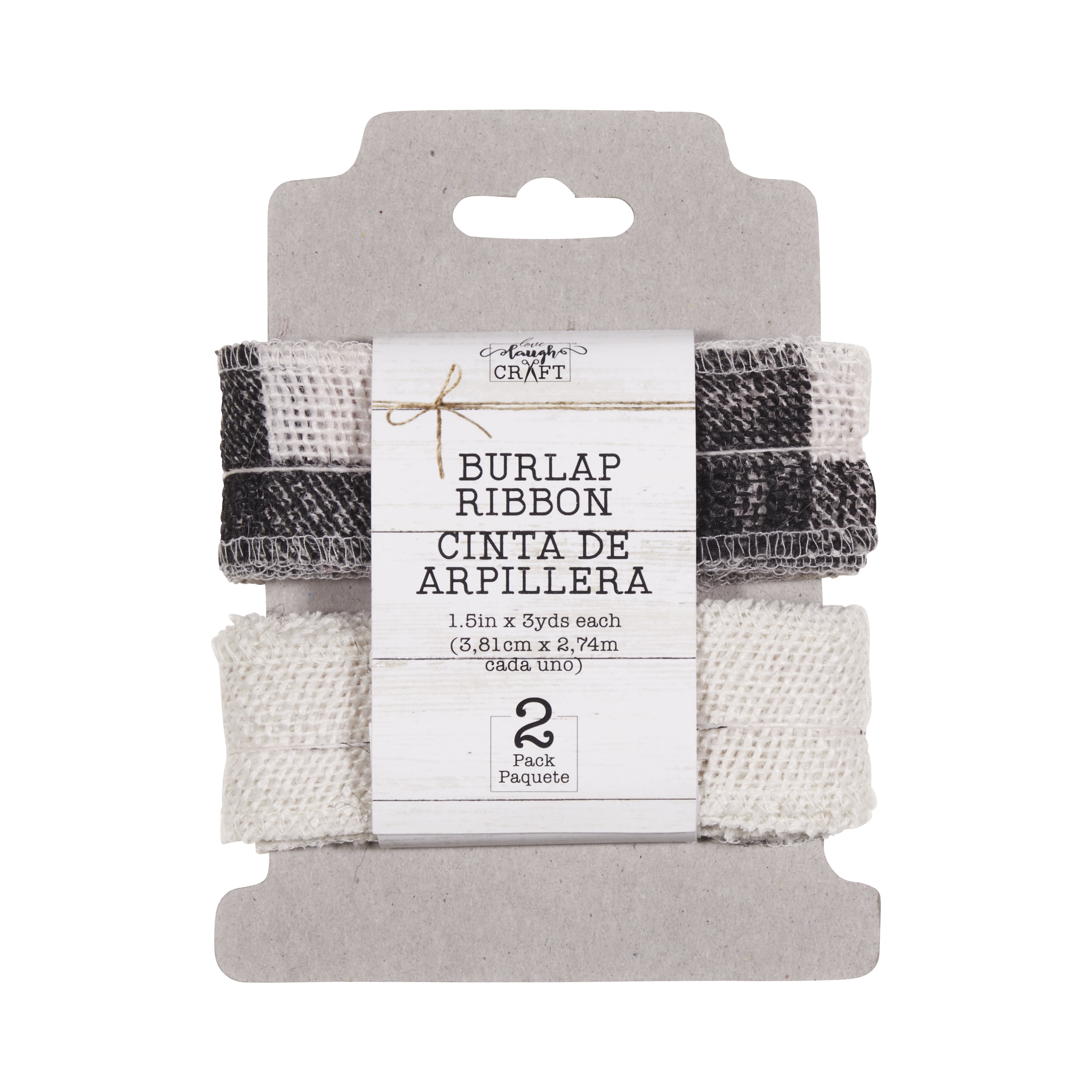 (2 pack) Love, Laugh, Craft Jute Burlap Ribbon Set, 1.5"W x 3-Yards, Multi-color