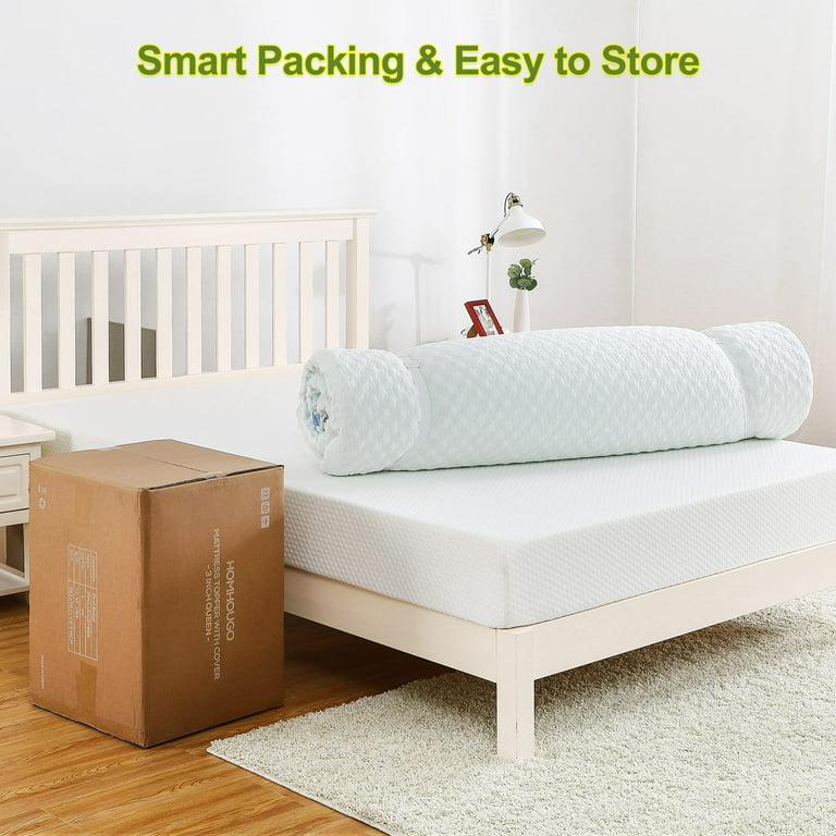 Mattress Topper, Green Tea Scent Memory Foam Mattress Topper with  Adjustable Straps, with Zippered Bamboo Cover and Removable & Washable  Cover