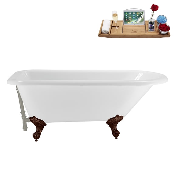 62" Streamline N4840ORB-BGM Soaking Clawfoot Tub and Tray With External Drain in Brushed Gun Metal and Matte Oil Rubbed Bronze Clawfeet