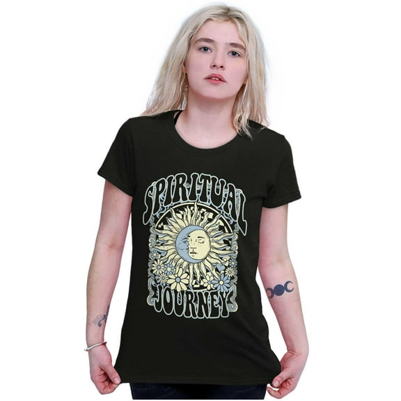 Boho Spiritual Journey Celestial Sun Womens Slim Fit Graphic Tee Brisco Brands S