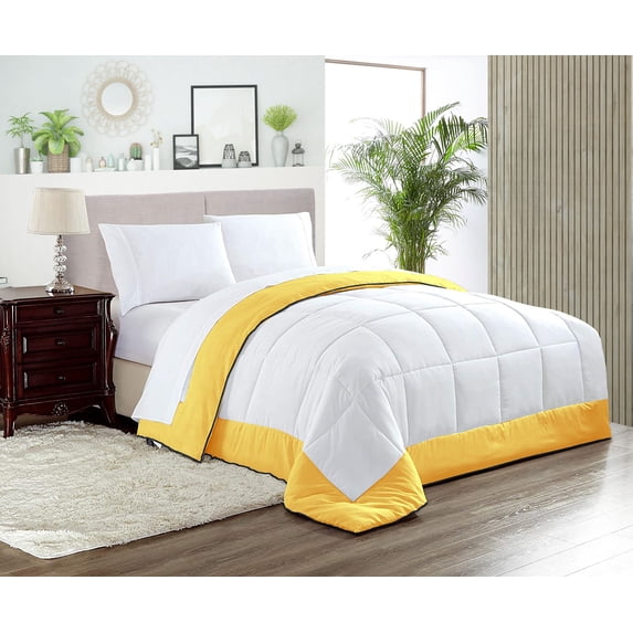 King Comforter Dual Tone Golden Luxurious Collection Microfiber Fill Duvet Insert Box Stiched Quilted Fluffy Soft All Season Comforter with Pillowcases & Premium Piping