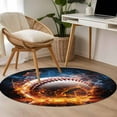 thumbnail image 5 of 3ft Round Rug, Baseball, Non-Skid Rubber Backing Large Area Rugs - Living Room Bedroom Home Office, Sports Theme Gradient Orange Blue Black Indoor Floor Mat Carpets Washable Rug, 5 of 9