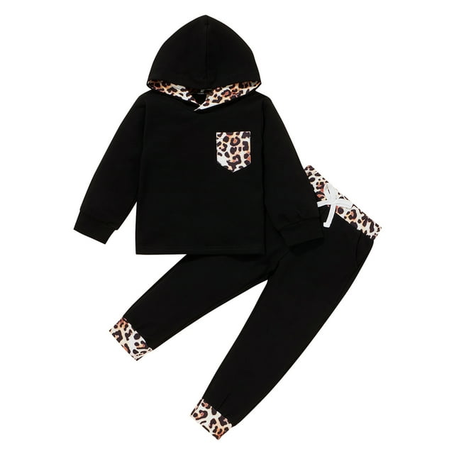 Xingqing 2PCS Bambin Enfant en Bas Âge Filles Automne Tenues Patchwork Poche Hoodie Pantalons Ensembles