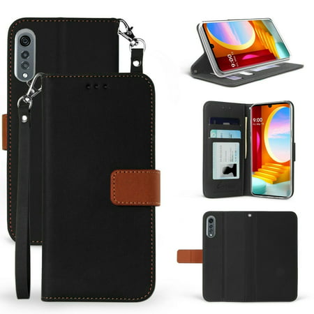 for LG Velvet Wallet Case Phone Case Hybrid 2-Tone Wallet Kick stand Card Pocket Pouch Screen Flip Cover (Black Brown)