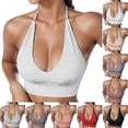 thumbnail image 5 of 2pcs Women's Halterneck Sports Bra Backless Deep V Cut Sports Bustier Padded Sexy Gym Push Up Without Underwire Bra Crop Top Backless Adjustable Strap, 5 of 5
