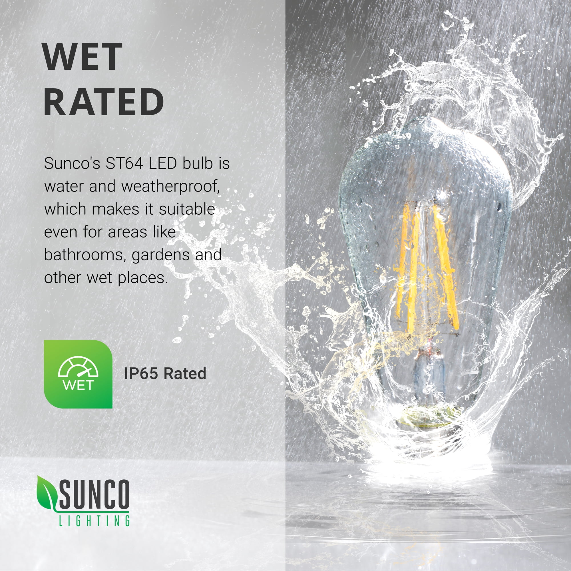 Sunco Lighting 16 Pack ST64 LED Bulb, Dimmable, Waterproof, 8.5W=60W, 3000K Warm White, Vintage Edison Filament Bulb, 800 LM, E26 Base, Restaurant or String Lights - UL & Energy Star