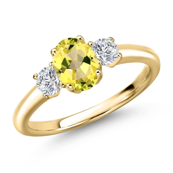 Gem Stone King 10K Yellow Gold Canary Mystic Topaz and Lab Grown Diamond Engagement Ring for Women | 1.14 Cttw | Oval 7X5MM | Gemstone November Birthstone | Size 7