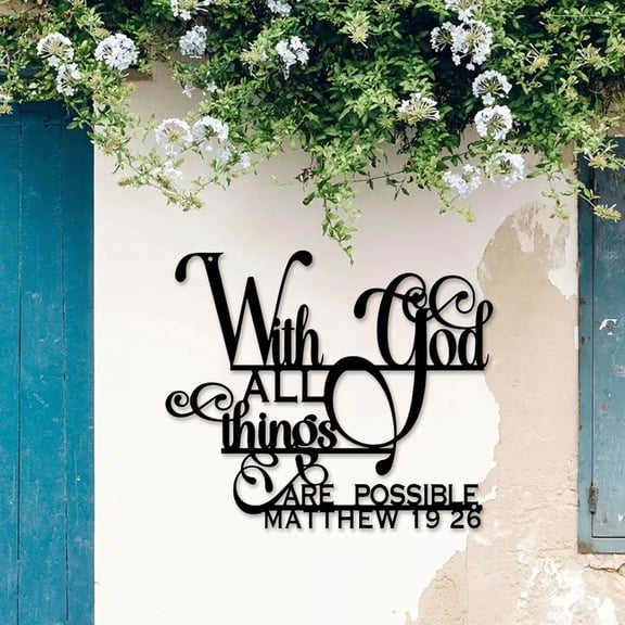 Metal Wall Art With God All Things Are Possible, Black, Inspirational Bible Verse Decor for Living Room Bedroom Church