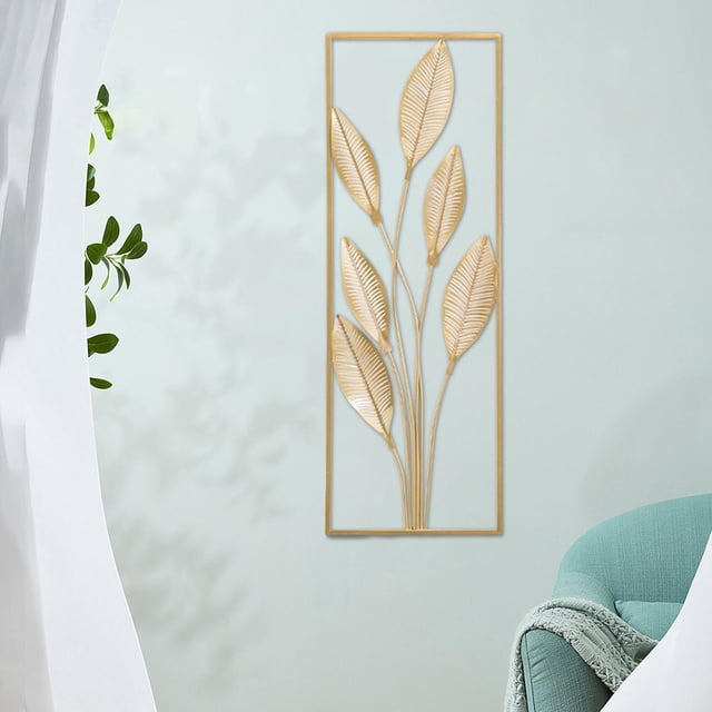Arte de la pared de metal Decoración Escultura Comedor Hogar Estatuas colgantes Hojas Arte de la pared Dibujo lineal para gabinete Cocina Sala de Hoja de pera derecha Fernando Escultura de pared
