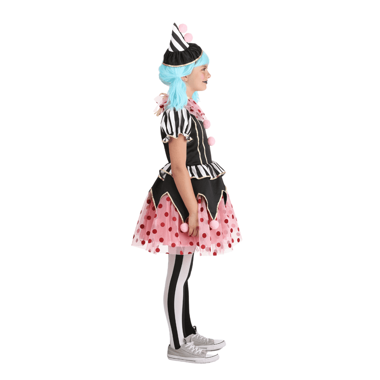 pink clown dress HalloweenCostumes.com Medium Girl Child Black & Pink Clown Costume, Dress, Hat, Collar, Tights, Black/Pink/White