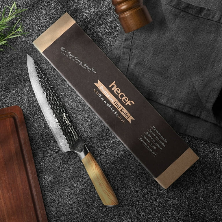 Hecef 8-Inch Japanese Chef Knife, Forged 67-Layer Damascus Steel Ultra  Sharp Professional Hammered Carving Knife 